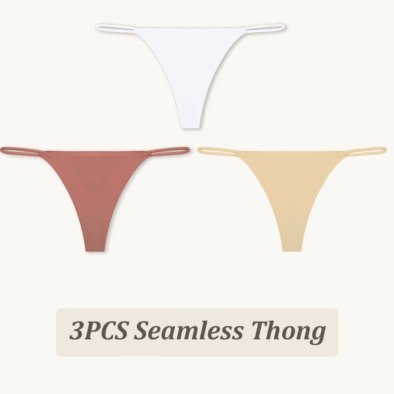 3PCS Seamless Thong Women Thin Strap Low Waist High Flexibility Panties Sexy Underwear Ladies Briefs T-back Comfortable Women
