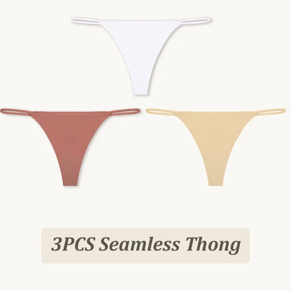 3PCS Seamless Thong Women Thin Strap Low Waist High Flexibility Panties Sexy Underwear Ladies Briefs T-back Comfortable Women