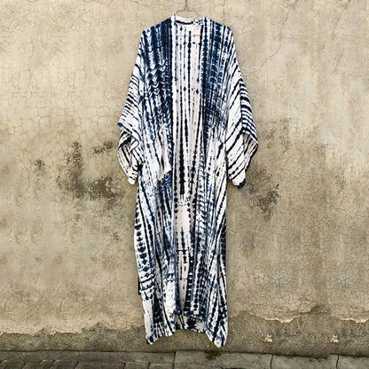 2023 Women Swimsuit Pareo Beachwear Boho Striped Print with Belt Short Sleeve Tunic Cardigan Summer Sexy Kimono Bikini Cover Up
