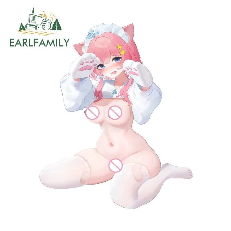 EARLFAMILY 13cm x 11.7cm NSFW Cat Ears Loli Car Sticker Anime Waifu Soprts Clothes Windows Decal Creative Vinyl Motorcycle Decor