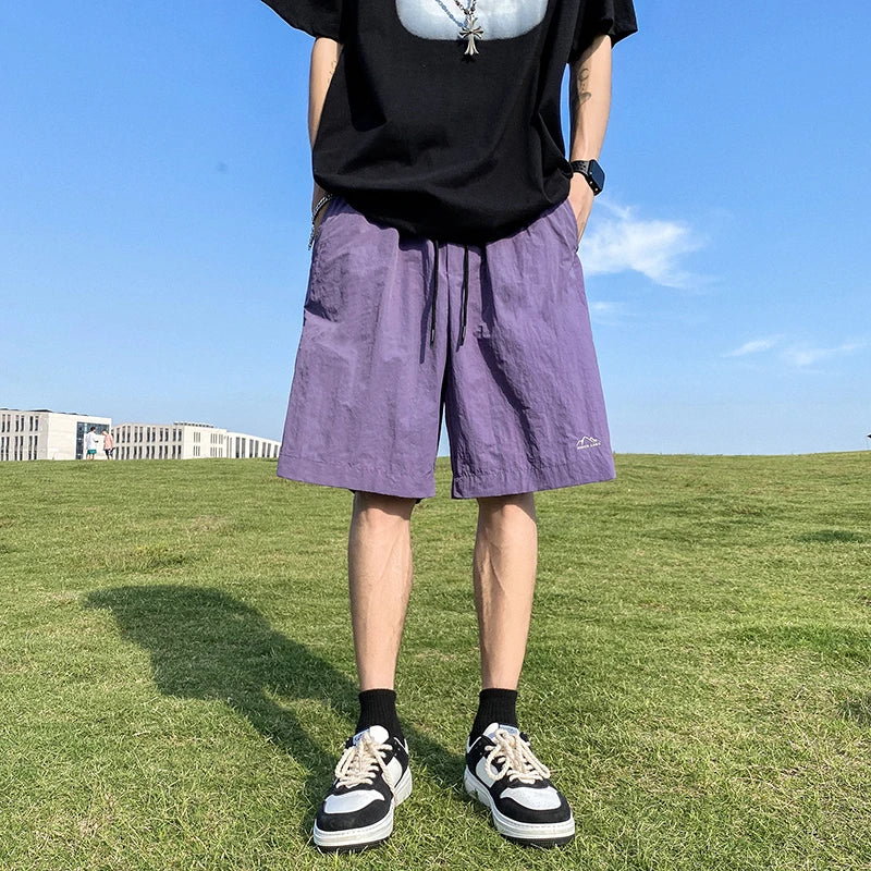 Pantalons courts pour hommes, pantalons décontractés d'été, pantalons à cordon de serrage, salopettes coréennes simples et polyvalentes, pantalons amples tendance pour hommes