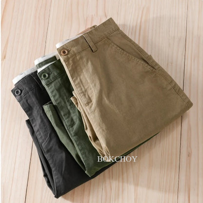 2025 Summer New Casual Cargo Cotton Shorts for Men Clothing Straight Big Pockets Solid Color Summer Pants FY7701