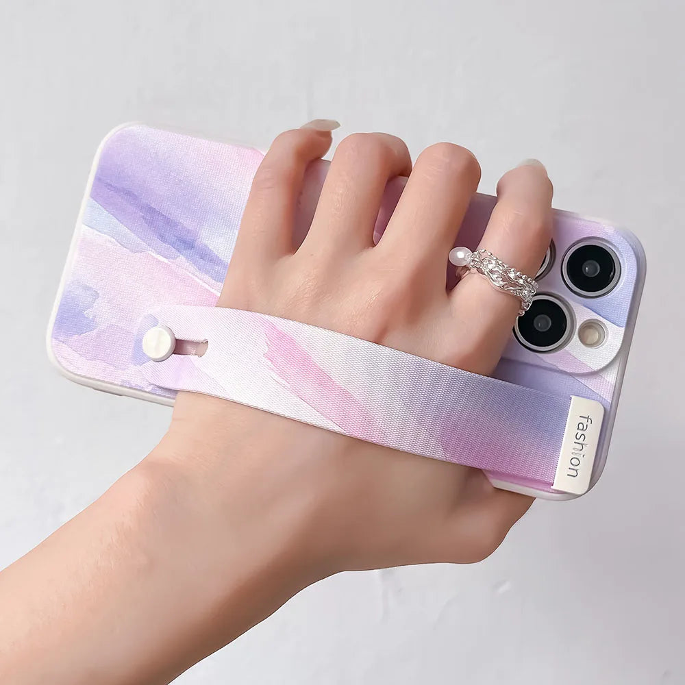 SoCouple Wrist Strap Case For iPhone 11 Case For iPhone 14 13 12 15 Pro Max X XR XS 8 7 Plus SE Gradient Soft Phone Holder Cover