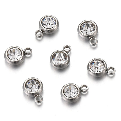 Lot de 20 breloques en acier inoxydable avec strass transparents et cristaux transparents pour la fabrication de bijoux, colliers, bracelets et autres accessoires.