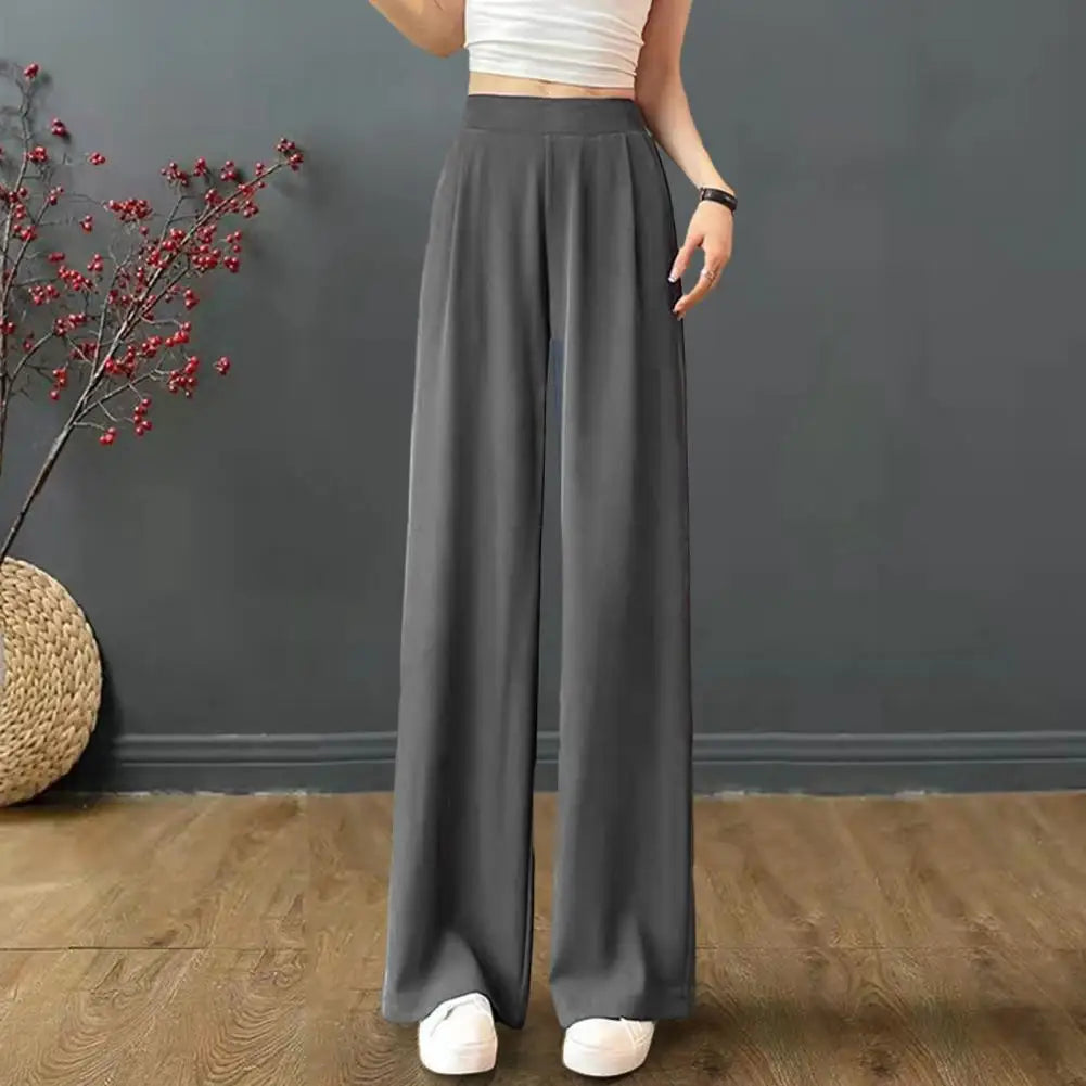Loose Pants Stylish Women's Wide Leg Pants with Pockets for Office Wear Casual Outfits Solid Color High Waist Relaxed Fit