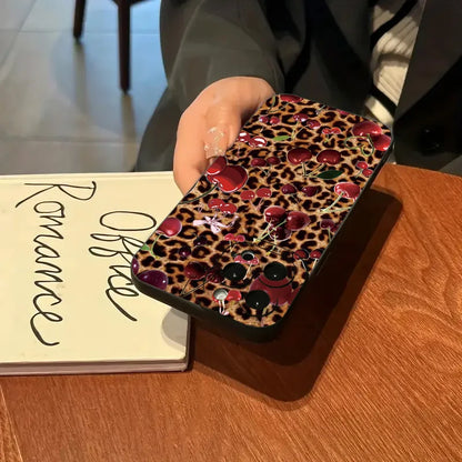Leopard Cherry Pattern TPU Phone Case For iPhone 16 Cases iPhone 15 14 13 12 11 Pro Max XS X XR 7 8 Plus SE2 Soft Silicone Cover