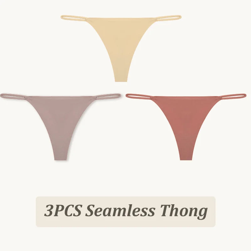 3PCS Seamless Thong Women Thin Strap Low Waist High Flexibility Panties Sexy Underwear Ladies Briefs T-back Comfortable Women