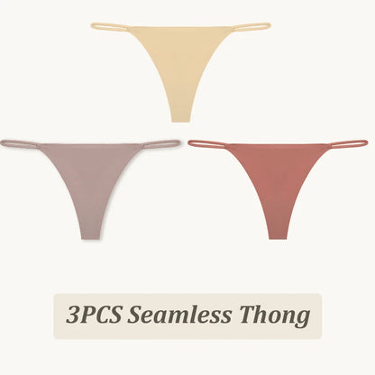 3PCS Seamless Thong Women Thin Strap Low Waist High Flexibility Panties Sexy Underwear Ladies Briefs T-back Comfortable Women