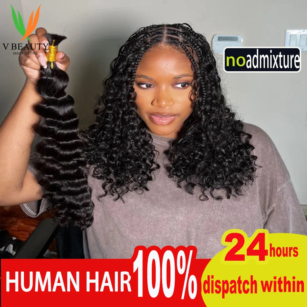 V Beauty Bulk Human Hair No Weft Boho Braids For Women Braiding Human Hair Deep Wave Hair Extensions Remy Hair 16-28 Inch 100g