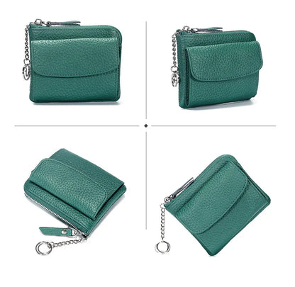 2023 New Genuine Leather Women Mini Wallet Ladies Short Wallets and Purses Zipper Leather Coin Purse Keychain Coins Pocket Bag
