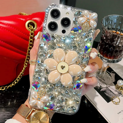 Sparkling Flower Pearl Water Diamond Phone Case Suitable For iPhone 15 14 13 12 11 Pro Max XR XS X 7 8 Plus Set