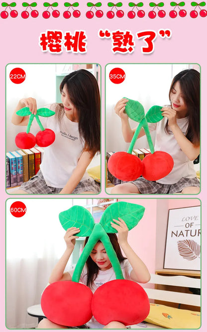 Peluche cerise dessin animé Kawaii, plantes en peluche, nourriture, cerise rouge, coussin, mignon, doux, jouets pour enfants, cadeau, décoration