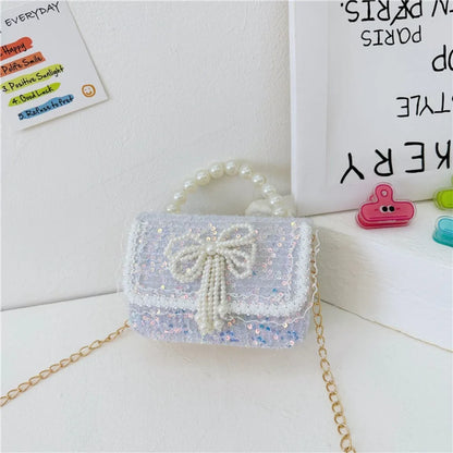 2024 Korean Style Pearl Kid's Handbag Lace Bow Princess Shoulder Messenger Bag Sequin Zero Wallet Pocket Pack