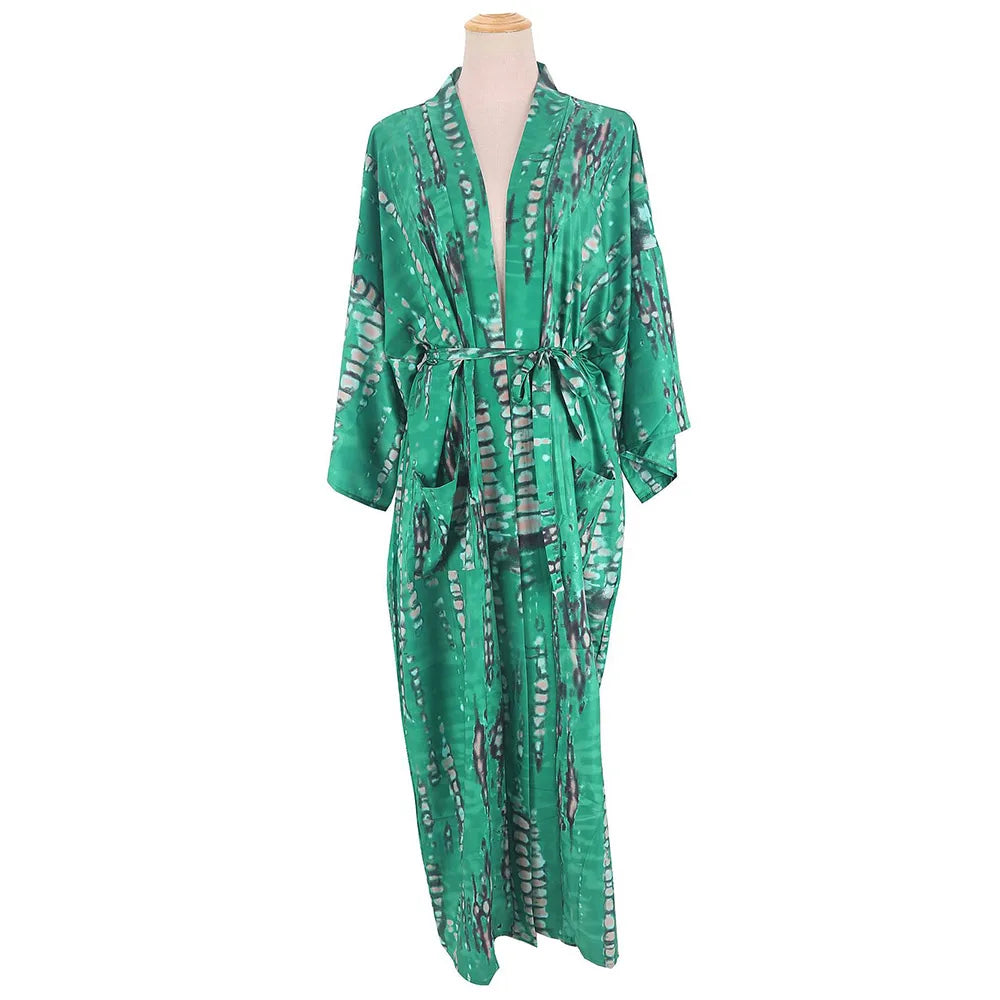 2023 Women Swimsuit Pareo Beachwear Boho Striped Print with Belt Short Sleeve Tunic Cardigan Summer Sexy Kimono Bikini Cover Up