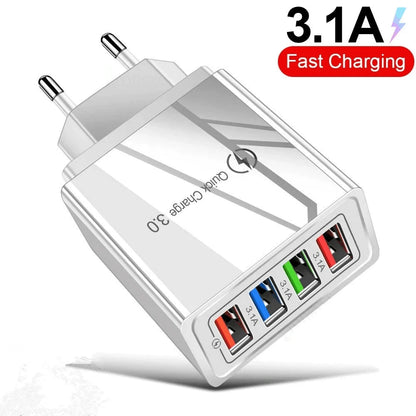 4 Ports USB Charger Fast Charging EU/US Plug Mobile Phone Charger Universal Quick Charge 3.0 Power Adapter For Xiaomi 12 Pro Max