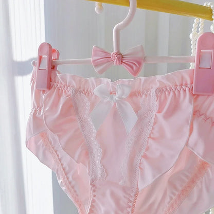 Lotus Leaf Edge High Slit Lolita Sweet Panties Japanese Cute Student Mid Waist Underwear Girl Milk Silk Triangle Pants 섹시