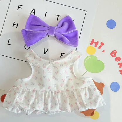 Lovely Bow Heart Flower Bud Skirt Set Decor Dress Sweater Cardigan Outfit Dolls Accessories For 17cm/38cm Labubu Doll Clothes