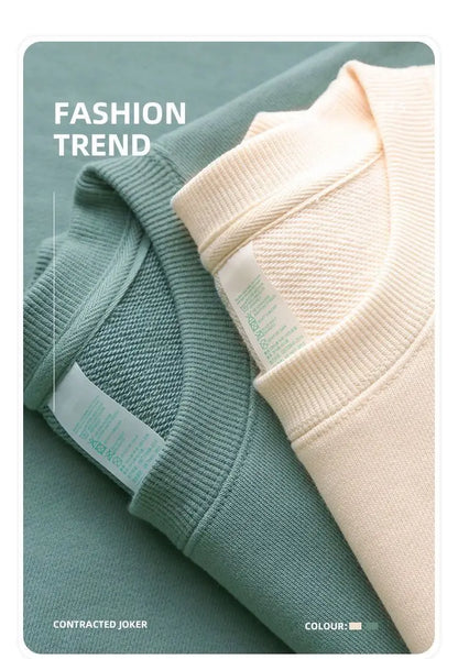 Autumn Sweatshirt Fashion Matcha Green 420g Heavy Round Neck Sweater Men's Solid Color Top Streetwear Women