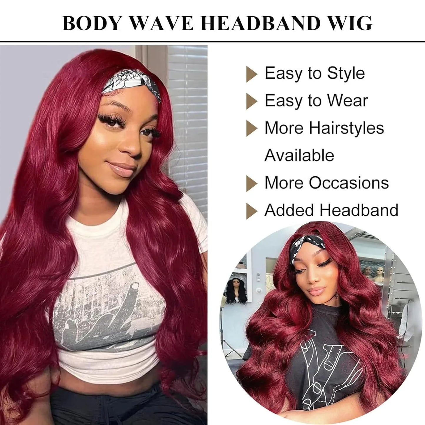 99J Burgundy Headband Wigs Human Hair Body Wave 99J Burgundy Red Wig Glueless Full Machine Made Human Hair Wigs For Women
