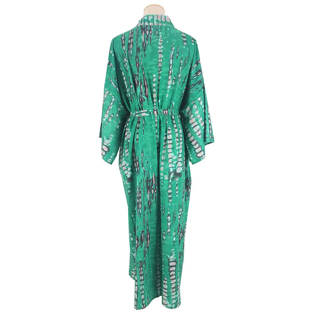 2023 Women Swimsuit Pareo Beachwear Boho Striped Print with Belt Short Sleeve Tunic Cardigan Summer Sexy Kimono Bikini Cover Up