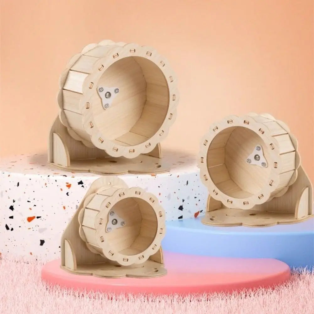 Wooden Hamster Running Wheel Adjustable Height Slient Rat Race Track Toy DIY Removable Hamster Exercise Wheel for Exercising