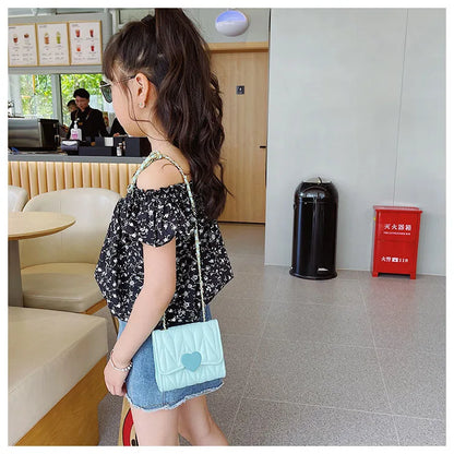 Fashion Heart Baby Girls Small Shoulder Bags Kids Coin Purse Accessories Handbags Lovely Children's Mini Square Messenger Bag