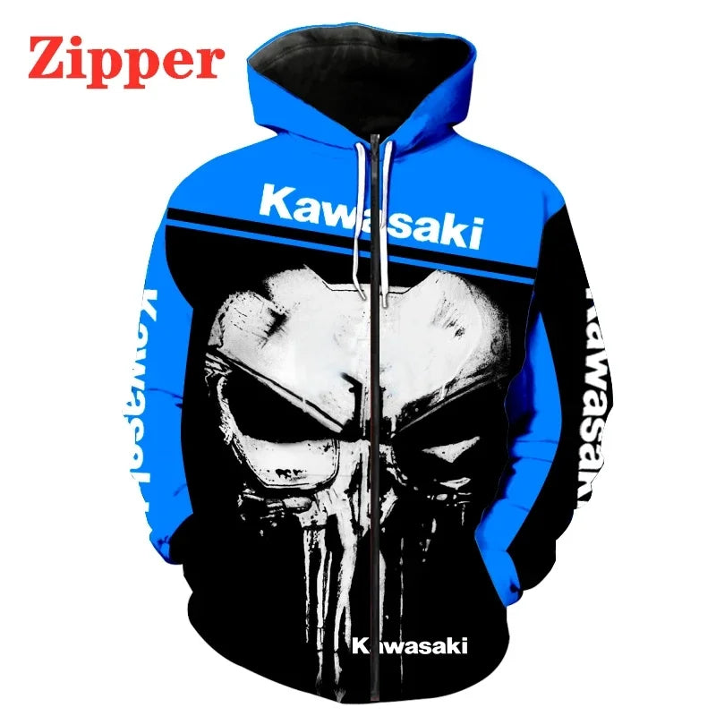 Sweat à capuche Punisher pour homme, imprimé numérique 3D, fermeture éclair, combinaison de course de moto, 2024