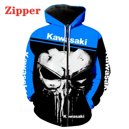 Sweat à capuche Punisher pour homme, imprimé numérique 3D, fermeture éclair, combinaison de course de moto, 2024