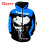 Sweat à capuche Punisher pour homme, imprimé numérique 3D, fermeture éclair, combinaison de course de moto, 2024