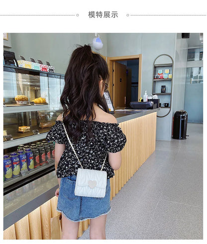 Fashion Heart Baby Girls Small Shoulder Bags Kids Coin Purse Accessories Handbags Lovely Children's Mini Square Messenger Bag