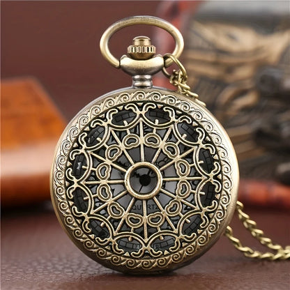 1pc Bronze Hollow Spider Web Necklace Quartz Pocket Watch, Gift For Boys