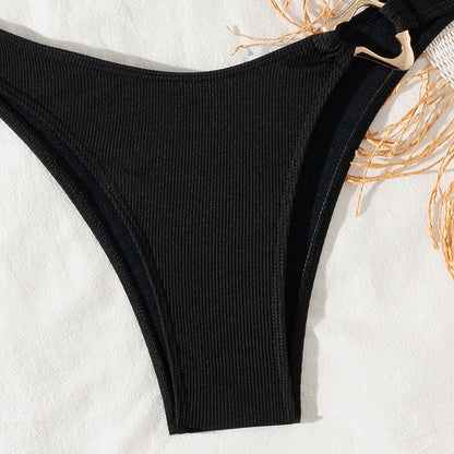 Women Bikini Set Solid Color Underwire Padded Push-Up Split Bikini Bra Print High Waist Bottoms Swimsuit Women Bathing Suit
