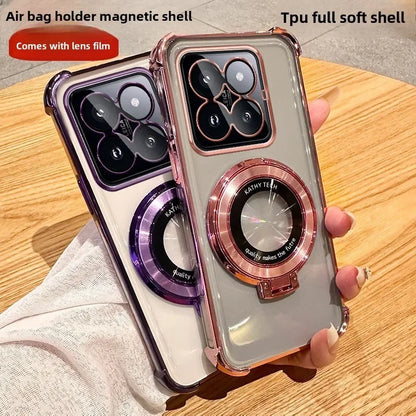 Magnetic Plating Phone Case for Xiaomi Redmi Note 11 13 14 Pro Plus 12C 13C 14C Poco X3 X5 Transparent Stand Cover