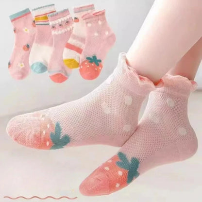 5 Pairs/Lot Kids Soft Cotton Socks Korean Love Heart Flower Print Baby Girl Socks Autumn Winter Warm Children Middle Tube Socks
