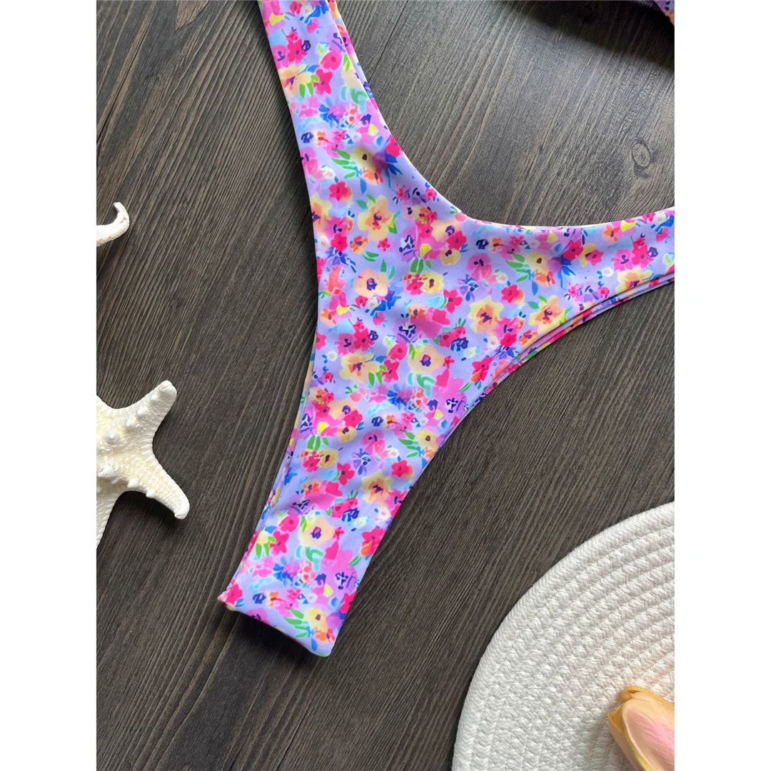 Sexy Colorful Floral Printed Bandeau Bikini Female Swimsuit Women Swimwear Two-pieces Bikini set Bather Bathing Suit Swim K6137