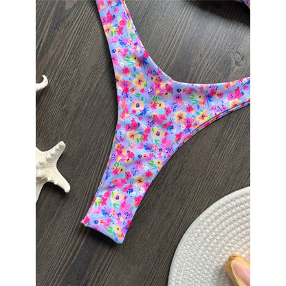 Sexy Colorful Floral Printed Bandeau Bikini Female Swimsuit Women Swimwear Two-pieces Bikini set Bather Bathing Suit Swim K6137