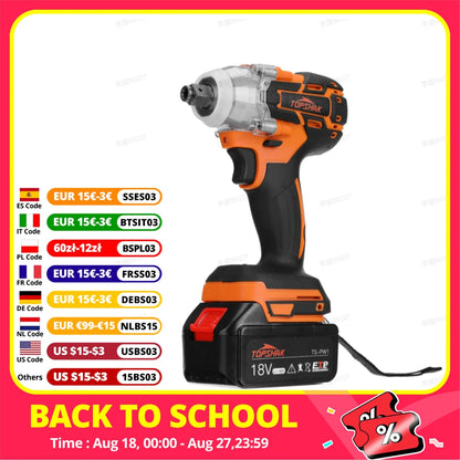 380N.M 1/2 inch Brushless Electric Impact Wrench Cordless Electric Wrench Rechargeable for 18V Battery Screwdriver Power Tools