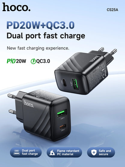 HOCO CS25A 20W USB Type C Charger PD Fast Charge Phone QC 3.0 Quick Chargers For iPhone 15 14 13 12 Pro Max Mini iPad Charging