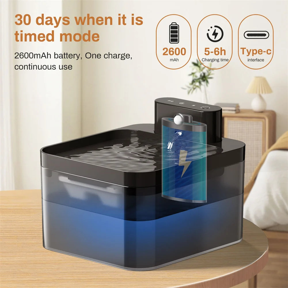 Fontaine à eau automatique pour chat, chargement sans fil 5 V, 2,2 L, avec détecteur de mouvement, pour animaux de compagnie