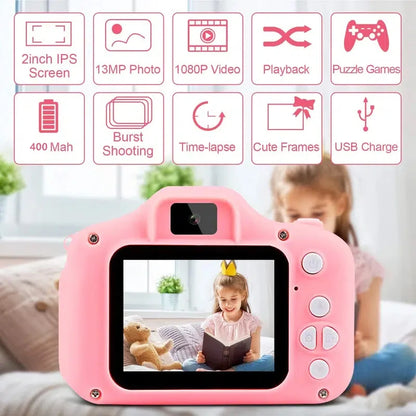 Kid Mini Camera 1080P Cartoon Selfie Toddler Digital Video Camera Toys With 32G SD Card for Boys/Girls Christmas Birthday Gifts
