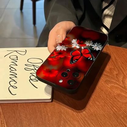 Case for Redmi Note 13 4G Cases Red Butterfly Flower Case for Xiaomi Redmi Note 13 12Pro Plus 5G 12S 11S 11 10S 10 12C 13C Cover