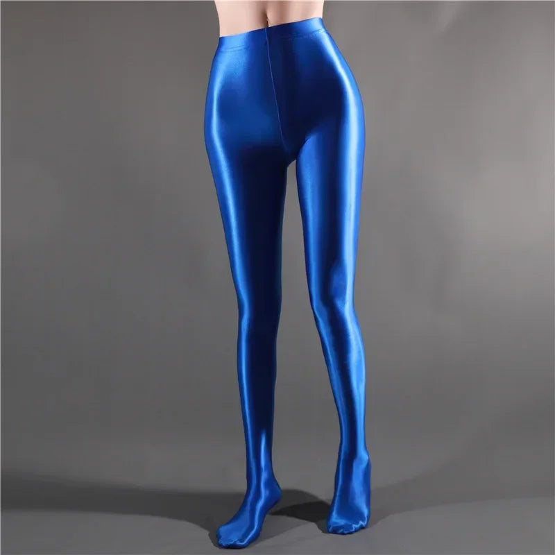 Glossy Shiny Stage Performance Leggings High Waist Fitness with Socks Skinny Yoga Trousers Women Clothing Stage Show