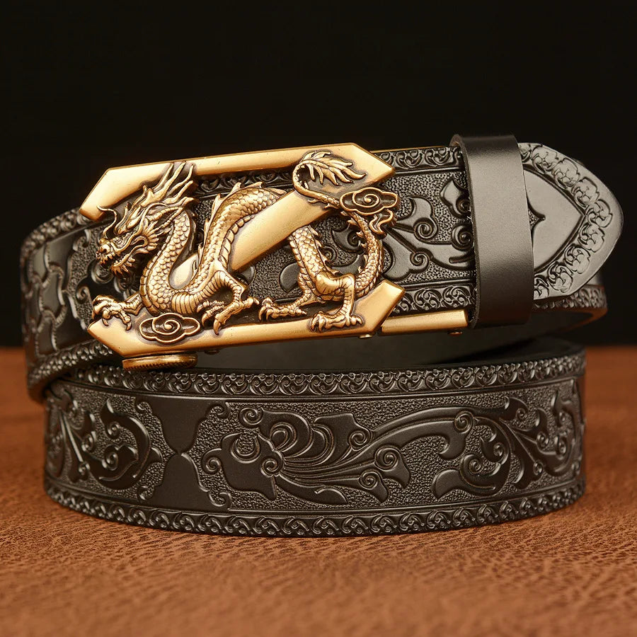 Genuine leather belts men's belt, personalized punk fashion, carved high-end fashion luxury brand belts for women