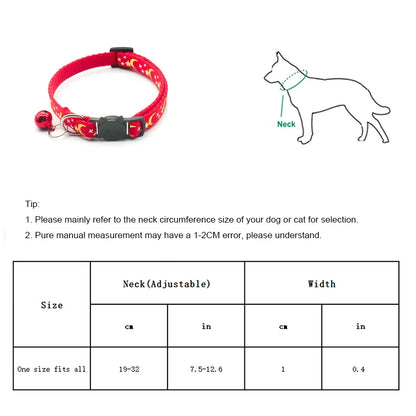 Gold Stars and Moon Cat Collar with Reflective Safety Buckle and Bell Adjustable Cats And Small Dogs Collars