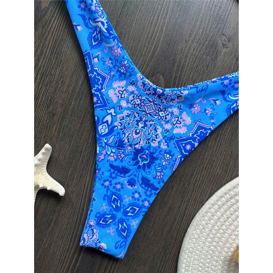 Sexy Colorful Floral Printed Bandeau Bikini Female Swimsuit Women Swimwear Two-pieces Bikini set Bather Bathing Suit Swim K6137