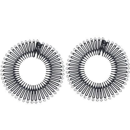 2pcs Rhinestone Plastic Full Circle Stretch Diamond Flexible Comb Teeth Headband Hair Band Clip Face Wash Fixed Hair Accessories