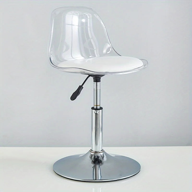 Adjustable Modern Bar Stool with Transparent Backrest Metal Frame Upholstered Seat with Lifting and Rotating Function