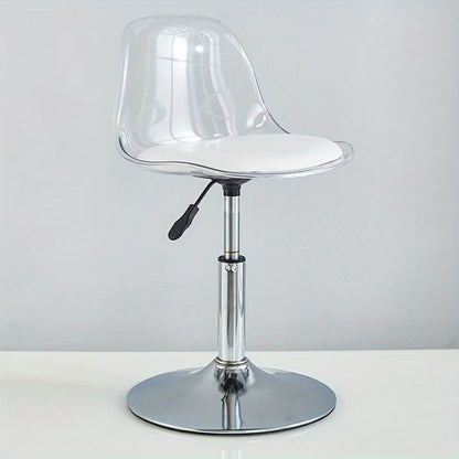 Adjustable Modern Bar Stool with Transparent Backrest Metal Frame Upholstered Seat with Lifting and Rotating Function