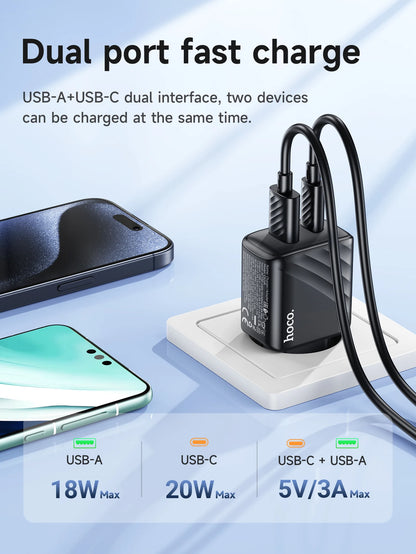 HOCO CS25A 20W USB Type C Charger PD Fast Charge Phone QC 3.0 Quick Chargers For iPhone 15 14 13 12 Pro Max Mini iPad Charging