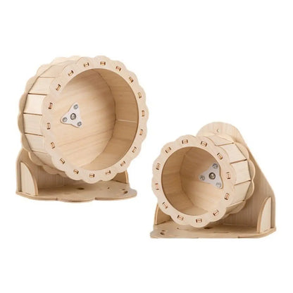 Wooden Hamster Running Wheel Adjustable Height Slient Rat Race Track Toy DIY Removable Hamster Exercise Wheel for Exercising